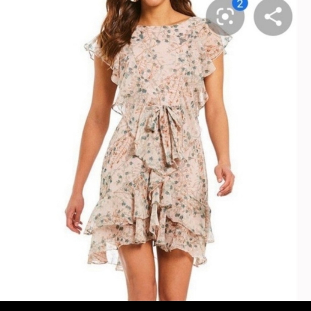 🎉 Chelsea & Violet Metallic Floral Ruffle Dress XS
